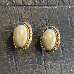 Oval Faux Pearl Pierced Elegant Gold Tone Rope Earrings